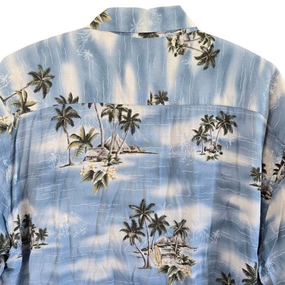 Cambria Moda Mens Hawaiian Shirt Blue Palm Tree Print Button Front XXL - Picture 6 of 9